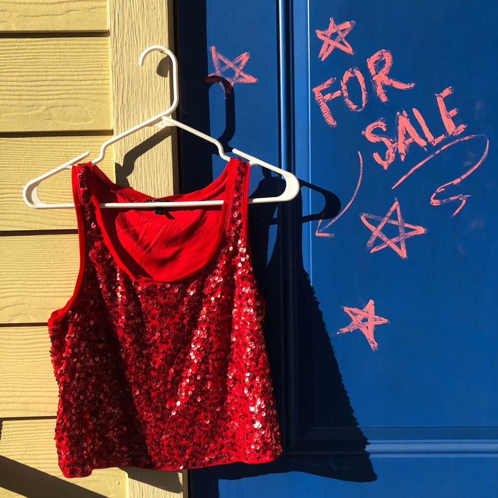 Ruby red sequined cropped tank top